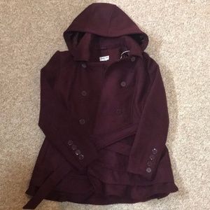 Plum Purple pea Coat with hood & buttons!